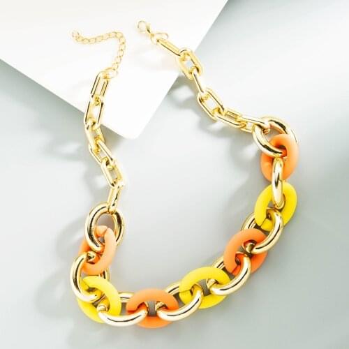 New Design Link Chain Choker Acrylic Necklace Gold Color Modern Trendy Clavicle Necklace for Women Bridal Wedding Party Jewelry