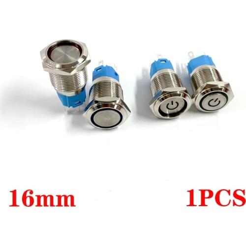 16mm metal button switch ring light power symbol button waterproof LED light self-locking self-reset button red blue white green
