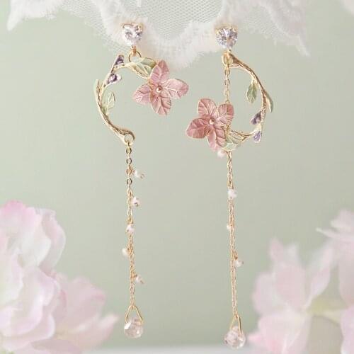 2020 New Flower Tassel Earrings for Women Drop Earrings Pink Flowers Leaves Pendant Earrings Jewelry Earrings New Earrings