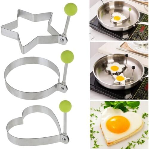 3 Style Stainless Steel Fried Egg Shaper egg Pancake Ring Mould Mold Kitchen Cooking Tools Stainless Steel Love Round Star Molds