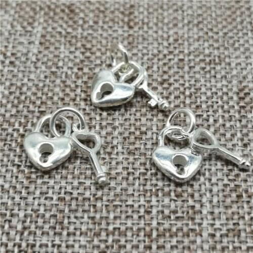 925 Sterling Silver Love Heart Lock Key Charms for Necklace Bracelet