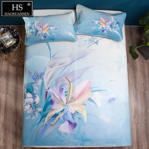 8 kg Cowhide mat floral pattern Three piece suit Multicolor Full grain leather mat Air conditioner mat thick 3.2MM king queen