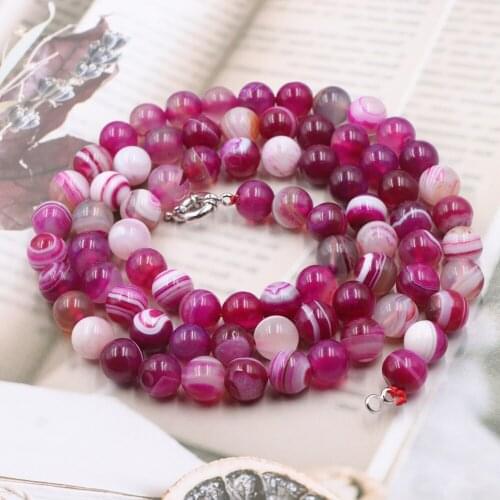 8 Colors Round Natural Agates Stone Beads Necklace for Women 75cm Female Payer Regious Long Strand Chain Necklaces Jewelry B247