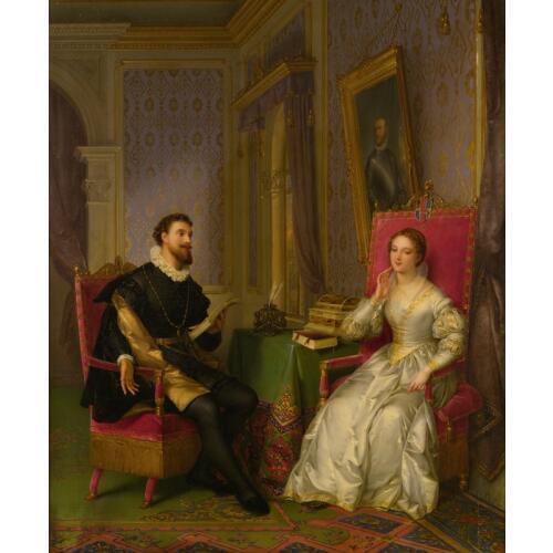 Free shipping classic court figure earl and his wife books oil painting canvas prints on canvas home wall art decoration picture