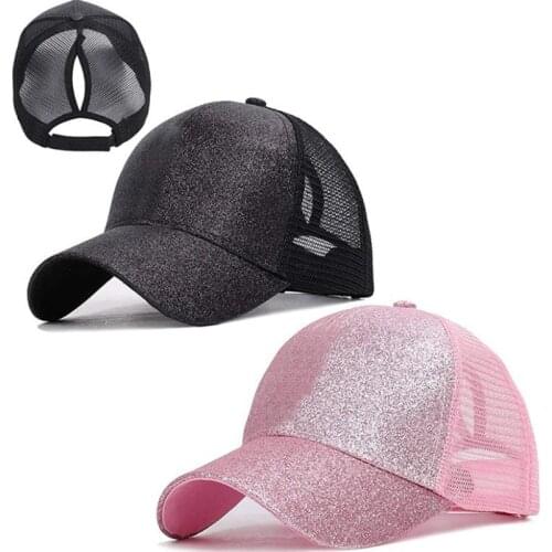 Doitbest Mesh Women Ponytail Baseball Cap Men Snapback Summer Hat solid Sequins Hip Hop Hats Casual Adjustable Outdoor Bone caps