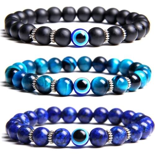 Evil Eye Bracelet Natural Stone Blue Demon Eye Charm Bracelets For Women Men Trendy Turkish Lucky Ethnic Gothic Jewelry Pulsera