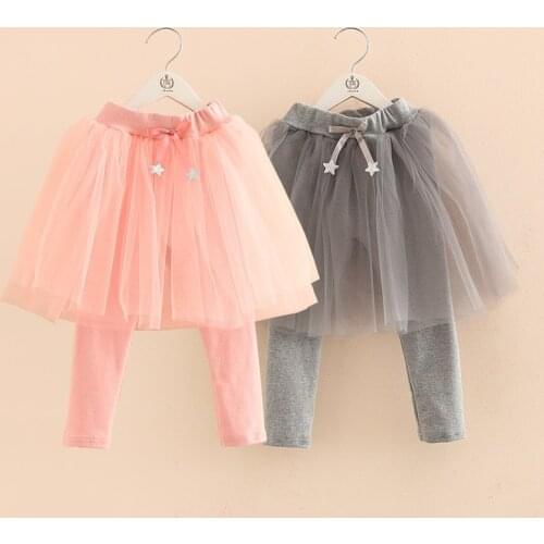 2018 Spring Autumn Fashion 2 3-6 7 8 9 10 Year Children Full Length Capri Pants Star Lace Baby Kids Girl Culottes Skirt Leggings