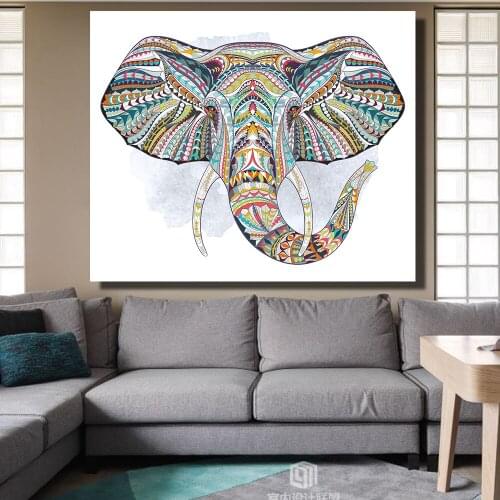 CHENFART Modern Canvas Oil Painting Abstract elephant Head Animal Decorative Paintings Wall Pictures for Living Room