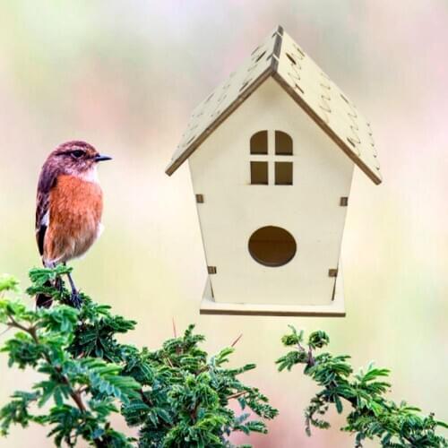Wooden Bird House Nest DIY Handmade Crafts Decorative Simulated Box for Bluebird