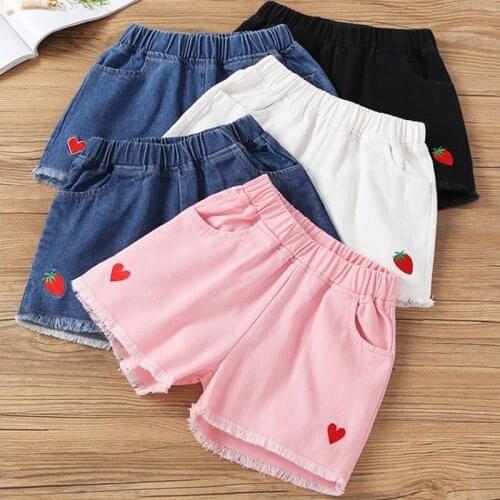 Summer Demin Shorts Girls Kids Jeans Short Pants Elastic Waist Lovely Strawberry Kids Shorts Girl Childrens Clothing for Teens