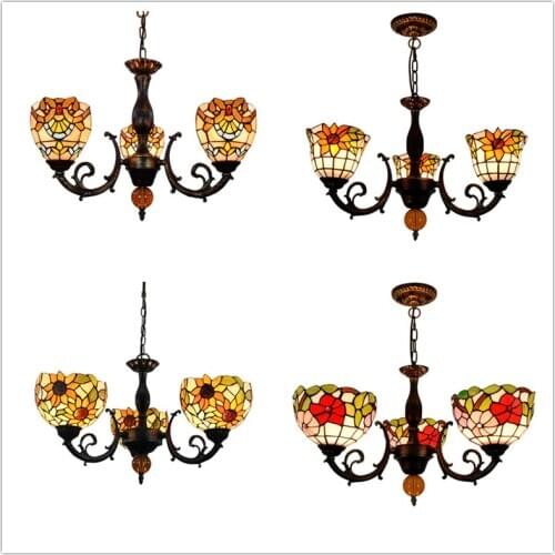 European style creative Moroccan style stained glass restaurant bedroom bar club balcony 3 heads chandelier lamps