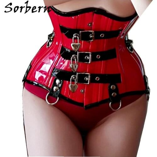 Sorbern Customized Lockable Cupless Corset Women BDSM Fetish Red Patent Corset Underbust For Women Waist Slimming