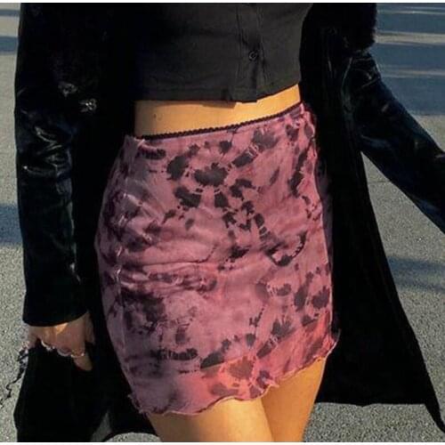 Summer Tie Dyed Mesh Slim Mini Skirt High Waist Double Layer Womens A-line Skirt 2021 Spring New Style Personality New Product