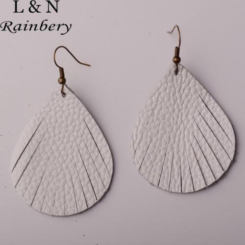 Rainbery Hot Sale Fashion Cutting Leaf Real Leather Earrings Antique Looking Various Colorful Dangle Drop Earrings JE0719
