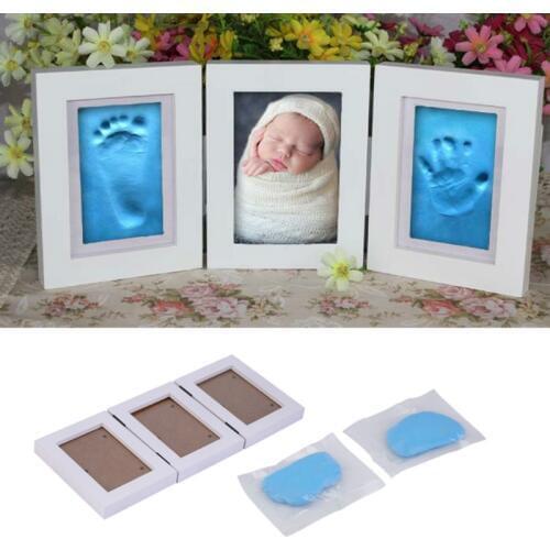 Cute Photo Frame Baby Footprint Foot or Hand Print Cast Set DIY Handprint inkpad Soft Clay Casting Parent-child hand fingerprint
