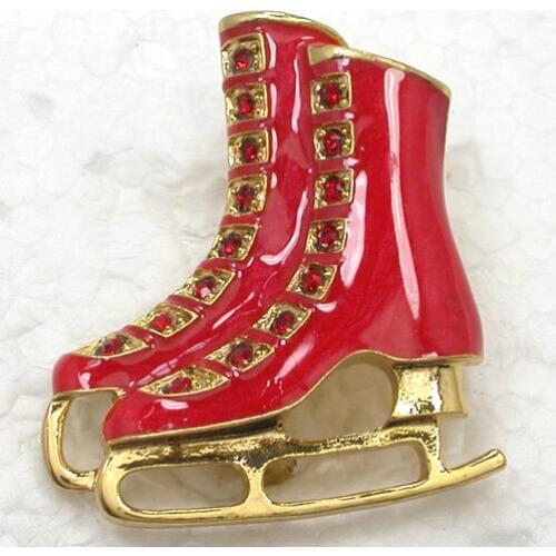 Fashion Brooch Red Rhinestone Enamel Ice Skate Shoes Pin brooches C822 C2