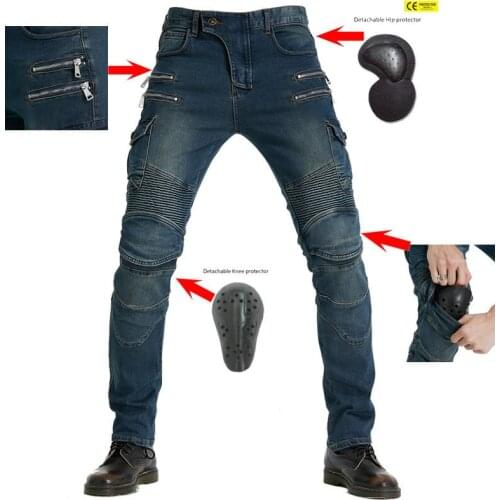 Mens Skinny Stretch Motorcycle Motorcycle Pants Metal Double Zipper Pants Slim Protective Gear Trousers