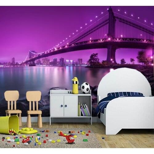 Custom mural 3d wallpapers, Awesome Bridge city night view for living room bedroom background decorative waterproof wallpaper