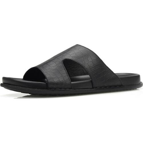 Fashion New Men Genuine Leather Slippers Non-slip Indoor Bathing Slippers Platform Casual Slip On Summer Beach Slides Shoes Male