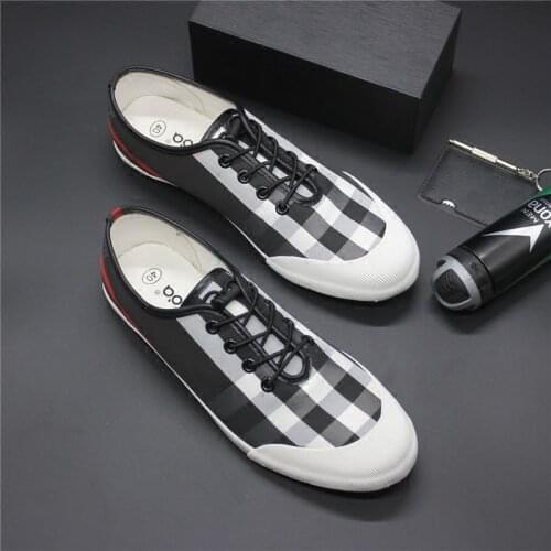 2021 Spring New Korean Canvas Shoes Mens Low Top Plaid Casual Shoes Breathable Single Shoes Youth Board Shoes