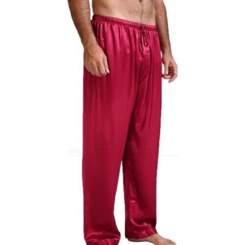 Mens Black Silk Mulberry Pajamas Pyjamas Pants Sleep Pants Bottoms S-Xl Hot Solid Color Loose Casual Fashion Long Trouser