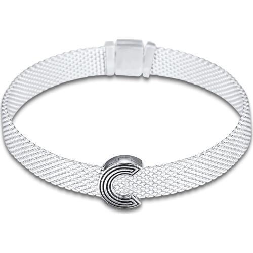 Fits for Pandora Charms Bracelets Letter C Clip Beads 100% 925 Sterling Silver Jewelry Free Shipping