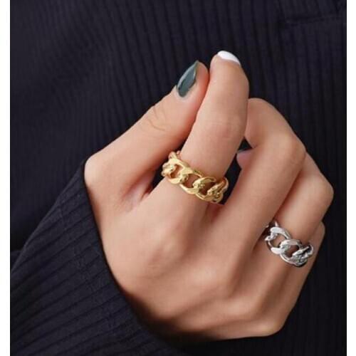 Silver Plated Trendy Lock Chain Rings for Women Men Handmade Twisted Geometric Ring Party Jewelry Dropshipping