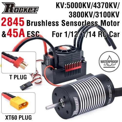 Rocket 2845 Waterproof Brushless Sensorless Motor 3100KV 3800KV 4370KV 5000KV w/45A ESC for 12428 1/12 RC Car Spare Parts