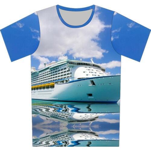 Joyonly Blue Sky Sea Luxury Cruise Ship Design Childrens Fashion T-shirts Boys Girls 2019 Summer Tops Tees Kids Casual Clothes