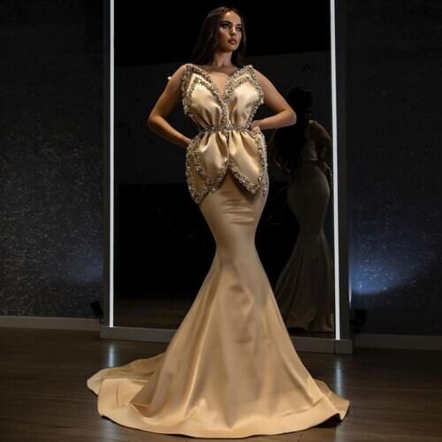 Chic Champagne Mermaid Evening Dresses Long Sweetheart Beaded Formal Dress Party Prom Gowns vestidos коктейльные платья Custom