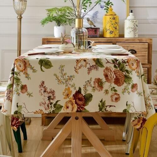 Home Decoration Table Cloth Linen Cotton Floral Print Desk Cover Mat Large Rectangular Tablecloth 140x220cm Flower Manteles
