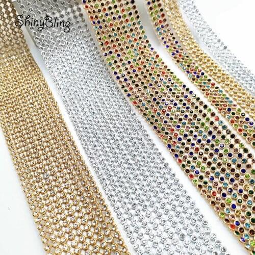 Glass Rhinestone+Silver Aluminum Rhinestone Mesh Trim HotFix For DIY Wedding Dress Jewelry