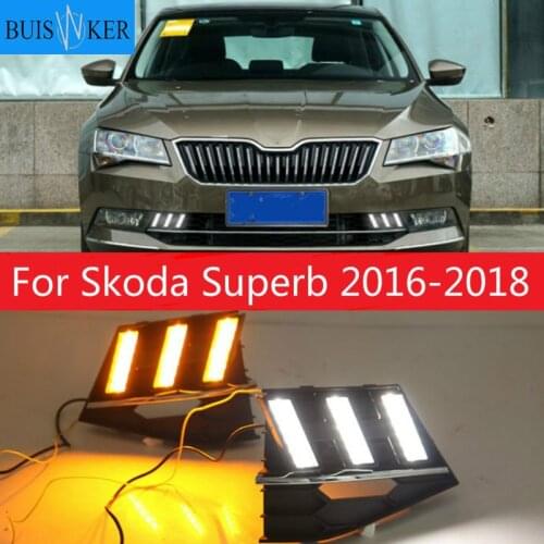 For Skoda Superb 2016-2018 Super Brightness Waterproof ABS Car DRL 12V LED Daytime Running Light With Fog Lamp Cover