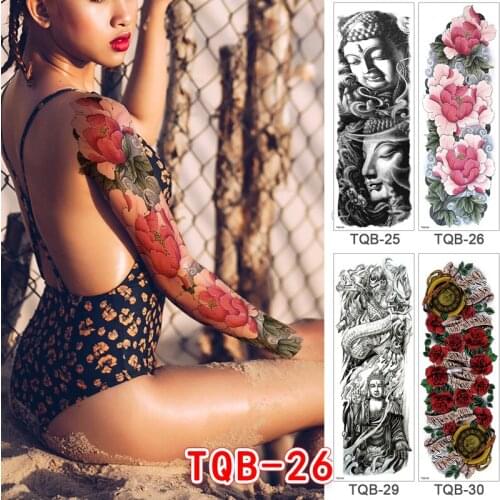 Large Arm Sleeve Tattoo Rose Waterproof Temporary Soldier Men Tattoo Sticker Sketch Lion Men Tiger Flower Tatoo Body Art Women