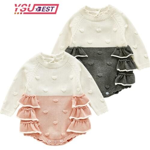 0-3Yrs Girls Knitted Overalls lace Autumn Winter Infant Kid Baby Girl Knitted Clothes Cotton Romper Jumpsuit Outfits Princess