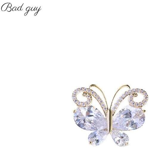 Bad Guy Crystal Butterfly Zircon Brooch Pin Gem Brooches for Women Cute Metal Animal Weddings Party Office Brooch Pins Gifts