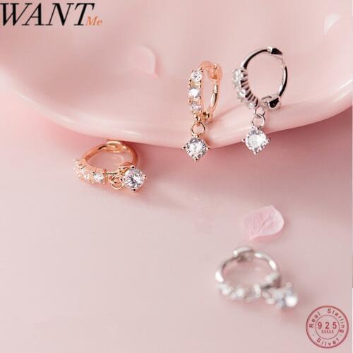 WANTME Fashion Pave Cubic Zirconia Gothic Princess Hanging Stud Earrings for Women Real 925 Sterling Silver Wedding Fine Jewelry