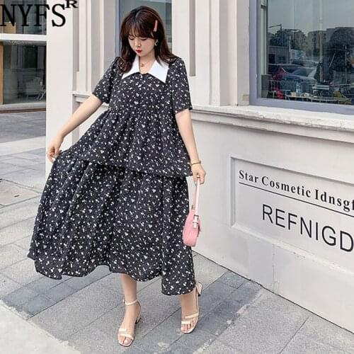 NYFS 2021 Korean New Loose Printing Woman Dress Vestidos Robe Elbise Fashion Elegance Summer Shirt Dress