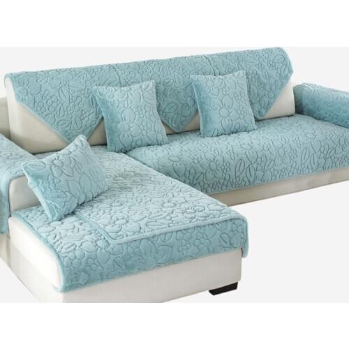 Winter plush quilted embroidered sofa cushion Velvet non-slip living room soild color sofa cover towel customize slipcover