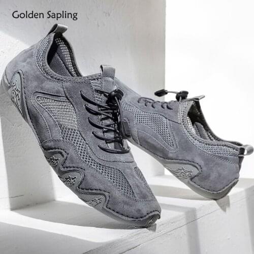 Golden Sapling Summer Loafers Genuine Leather Mens Casual Shoes Breathable Leisure Retro Flats Leisure Walking Driving Loafers