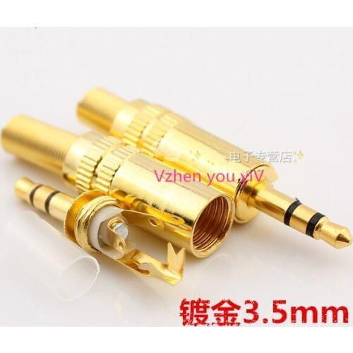10pcs/Hot sell direct 3.5mm audio welding head phone, headset head 3.5mm plug, gold-plated head 2 sections of audio cable