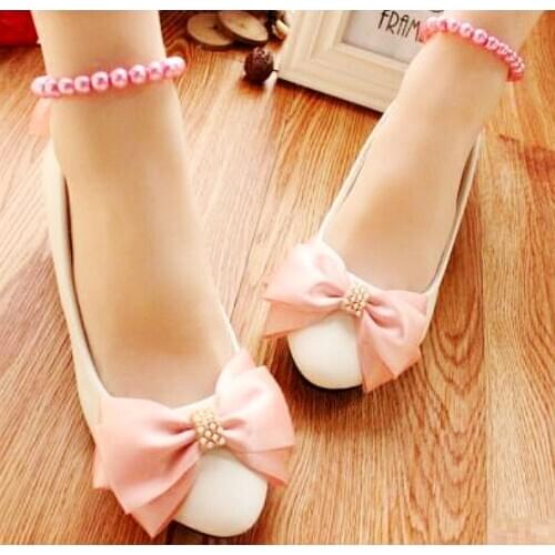 3CM PINK BOW butterfly-knot wedding shoes bride handmade pink beading ankle elastic band straps bridal party dinner pink shoe