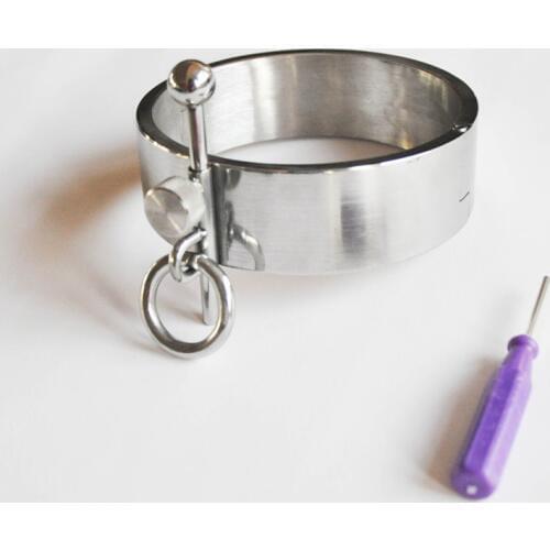 2018 Unisex Heavy Stainless Steel Force Lower Head Necklet Neck Ring Collar Restraint Bondage Chastity Lock BDSM Sex Games Toy