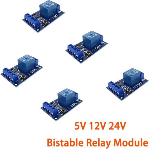 5Pcs Single Bond Button Bistable Relay Module 5V/12V/24V One Key Car Modification Start-Stop Self-locking Switch Car Accessory