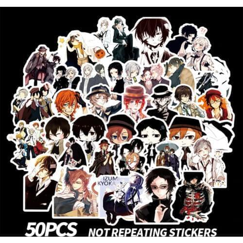 50Pcs Anime Bungo Stray Dogs Stickers Scrapbooking PVC Waterproof Scrapbook Stickers For Laptop Skateboard Luggage Suitcase Cars