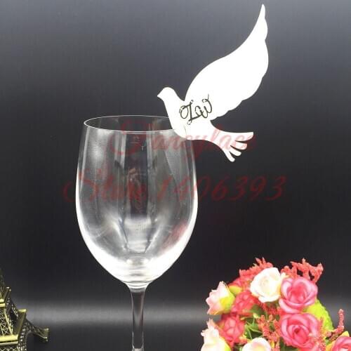 50pcs Peace Dove Love Birds Wine Glass Name Markers Place Cards Wedding Table Number Cards Valentines Day Party Decorations