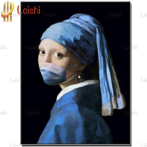 5d diy diamond Wearing masks Girl with a Pearl Earring embroidery sale diamond painting full square round drill art home decor