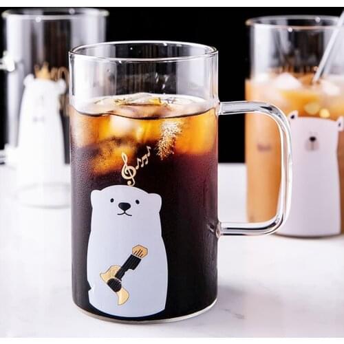 620ml Large Capacity Crystal Transparent Glass Coffee Mug Milk Mugs Cute Bear Cartoon Cup Kitchen Office Drinkware Cups