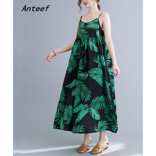 Anteef sleeveless strap chiffon vintage floral dresses for women casual loose long woman summer beach dress elegant clothes 2021