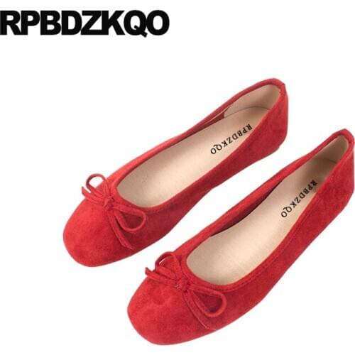 Ballerina Slip On Square Toe Ladies Designer Shoes Footwear Bow Red Chinese Suede Casual Soft Ballet Flats Women China Black